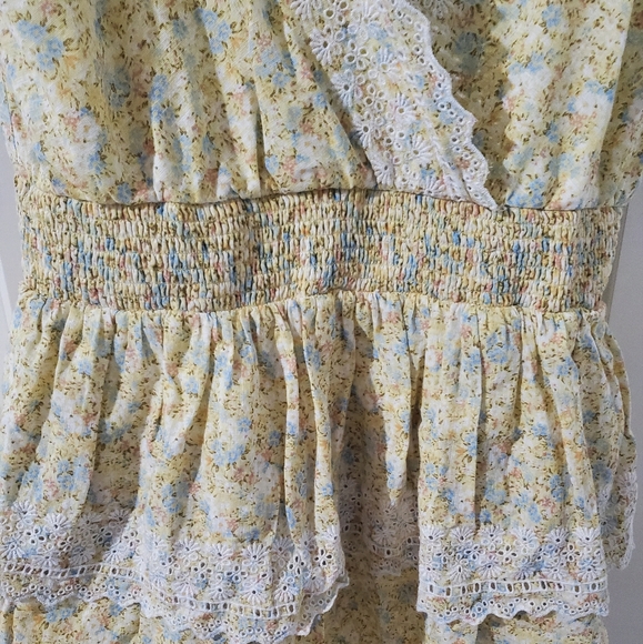 American Eagle Yellow Floral "Garden Party" Tiered Wrap Dress - Picture 6 of 8